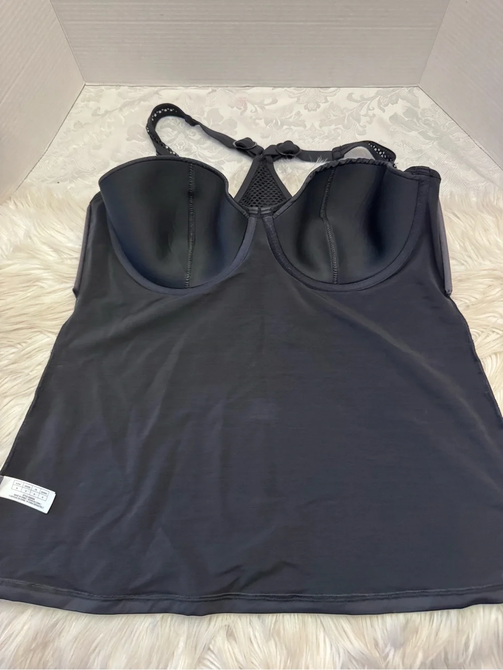 City Chic Med Black Mesh Underwire Racerback Swimsuit Top Tankini Slimming